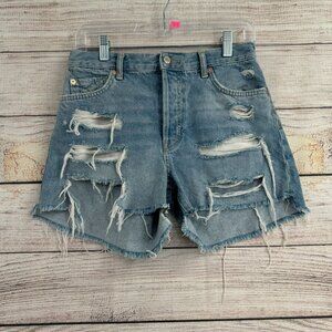 We the Free People Distressed Cut Off Jean Shorts Womens Size 25 Blue Light Wash